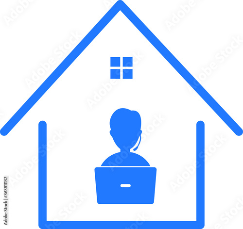 work from home icon. stay at home icon (blue version)