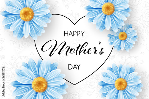 Fototapeta Naklejka Na Ścianę i Meble -  Happy Mothers day background with daisy flowers. Greeting card, invitation or sale banner template