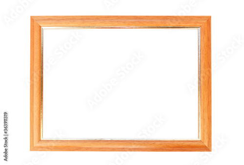 Wooden photo frame isolated on white background. Blank picture template