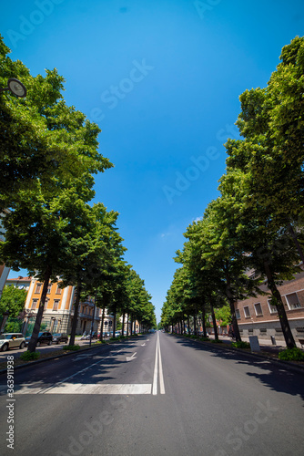 The view of the Acquadotto street i the city of Ferrara in Italy Europe