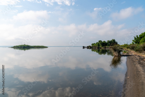 beautiful view of the island on Lake Paleostomi, Poti, Georgia photo