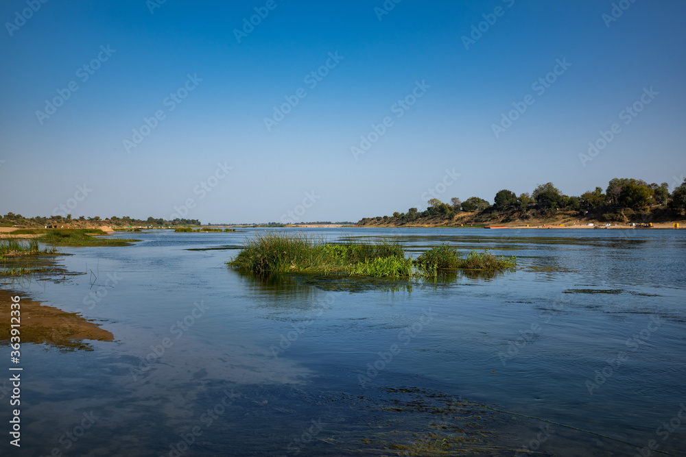 Scenic view of holy river Narmada at Babri, Madhya Pradesh, India.