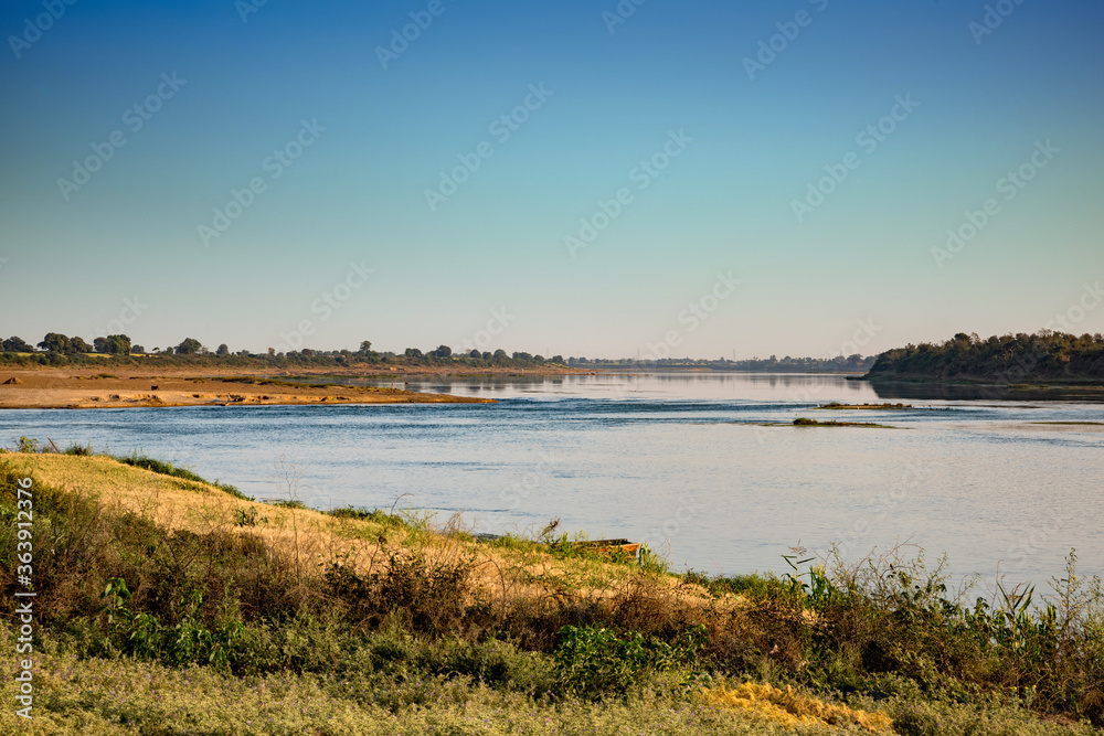 Scenic view of holy river Narmada in Madhya Pradesh, India.