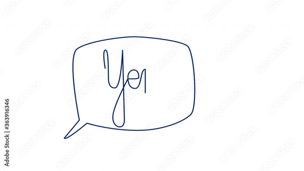 Self drawing animation of YES. Yes word on white background. Hand writing, written lettering. Chat bubble, message, positive response. Self drawing animation of YES. Yes word on white background. Hand writing, written lettering. Chat bubble, message, positive response.