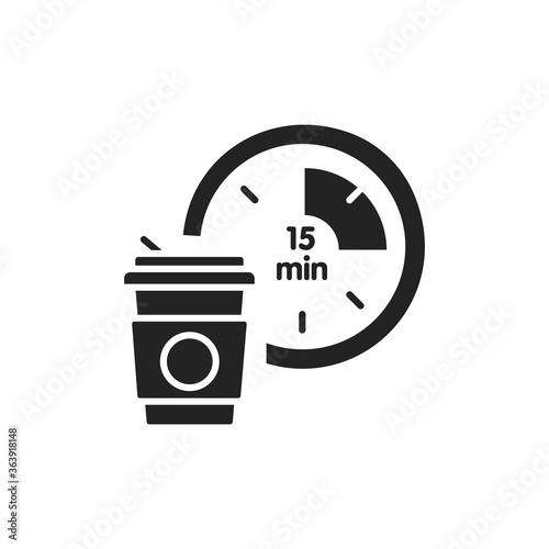Break time black glyph icon. Time management concept. Sign for web page, mobile app, button, logo. Vector isolated element.