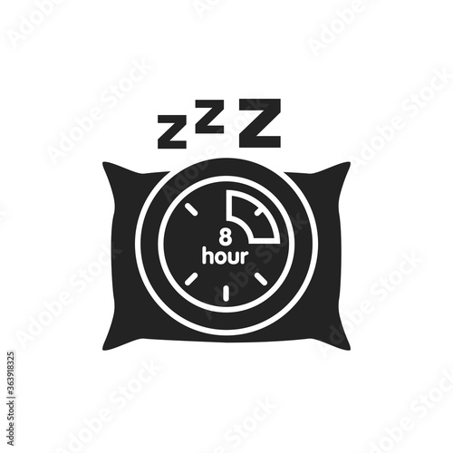 Sleep time black glyph icon. Time management concept. Healthy lifestyle. Sign for web page, mobile app, button, logo. Vector isolated element.