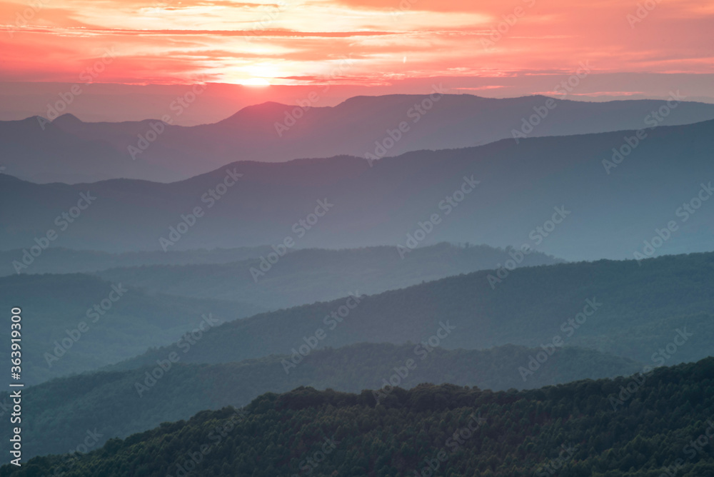 Layers of the Great Smoky Mountains at sunset.