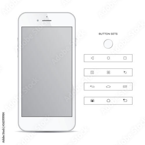 Realistic, modern, smart phone collection with apps on isolated background.