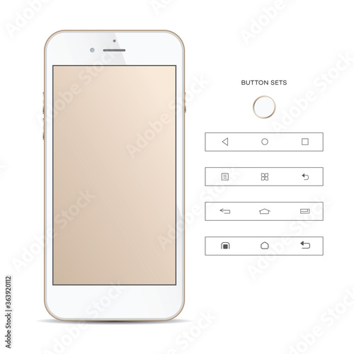 Realistic, modern, smart phone collection with apps on isolated background.