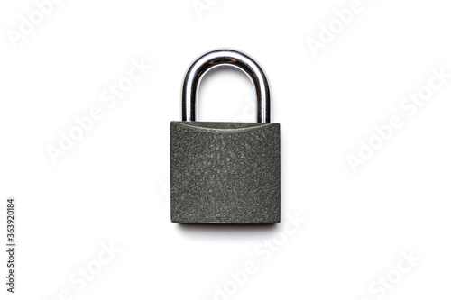 Padlock isolated on white background. Metal lock pad for key, security concept.