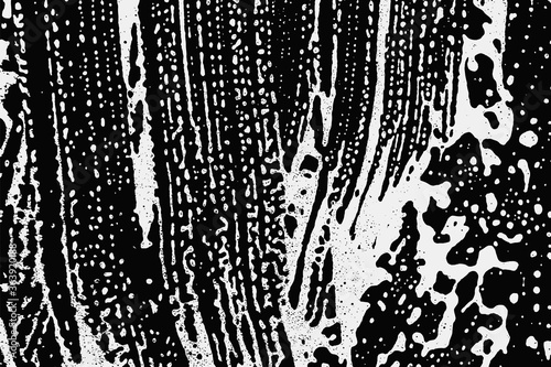 Suds soap foam bubble on black. White liquid abstract shampoo background. Clean water bath texture. Macro soft surface detergent pattern.