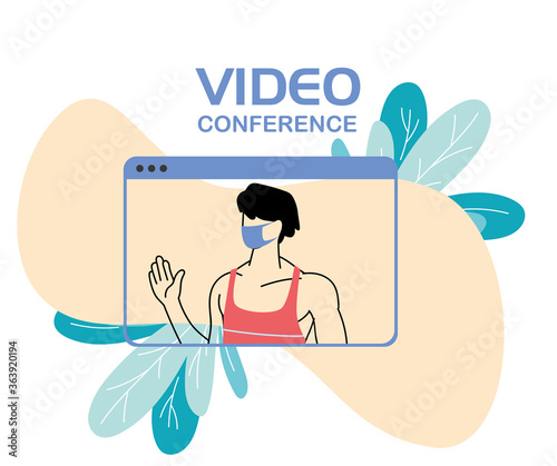 man with mask on video conference