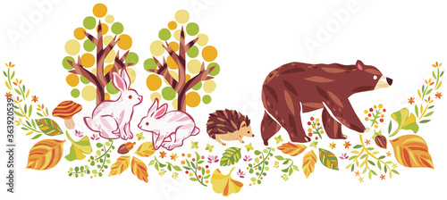 秋の紅葉や動物　イラスト