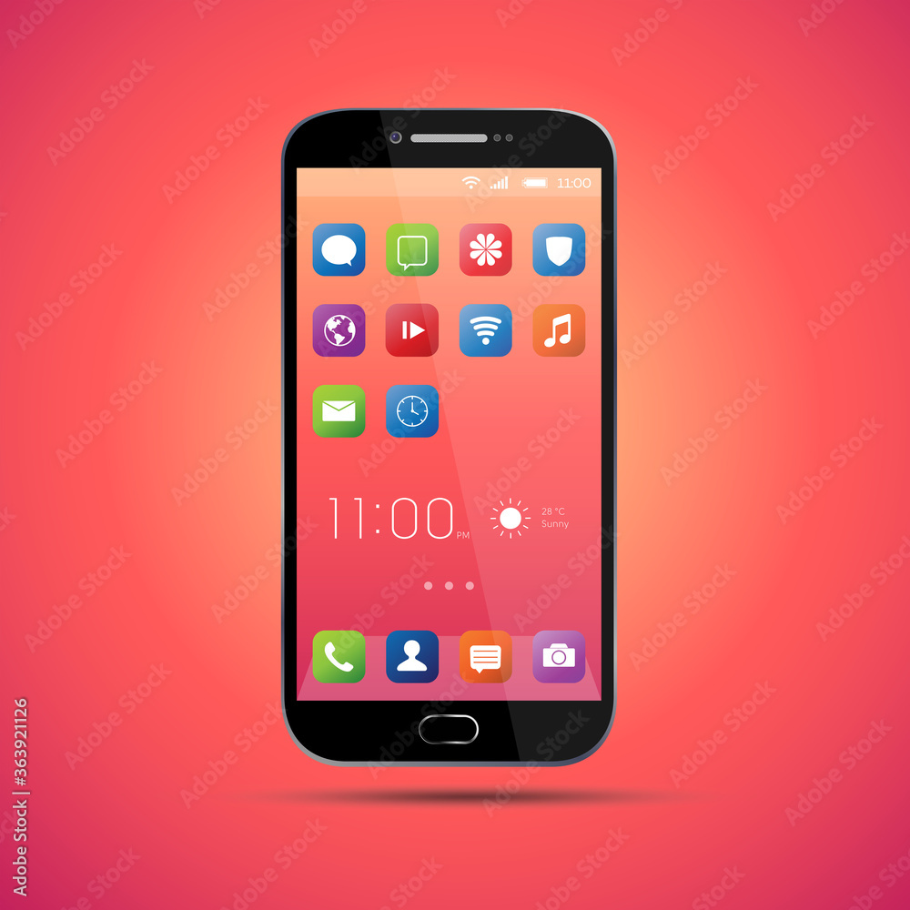 Realistic, modern, smart phone collection with apps on isolated background. Realistic, modern, smart phone collection with apps on isolated background.
