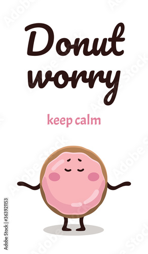 Funny kids emoji banner of pink glazed donut  is making yoga