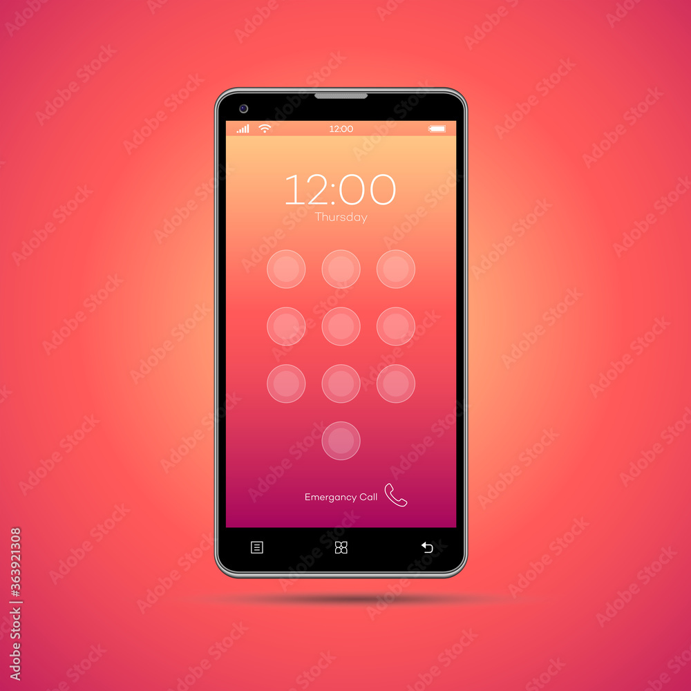 Realistic, modern, smart phone collection with apps on isolated background.