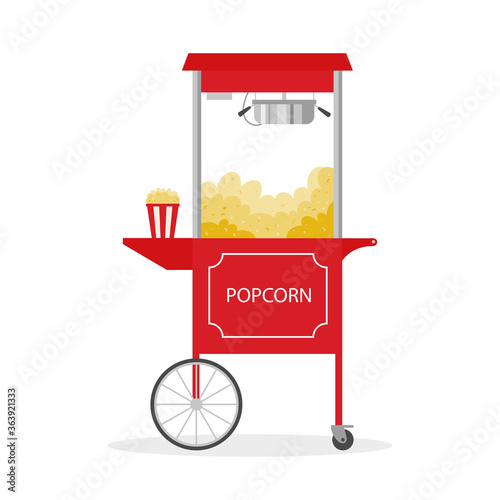 Cartoon Popcorn cart, street food.