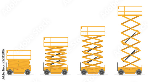 Set of Scissors lift platform, isolated on white background. photo