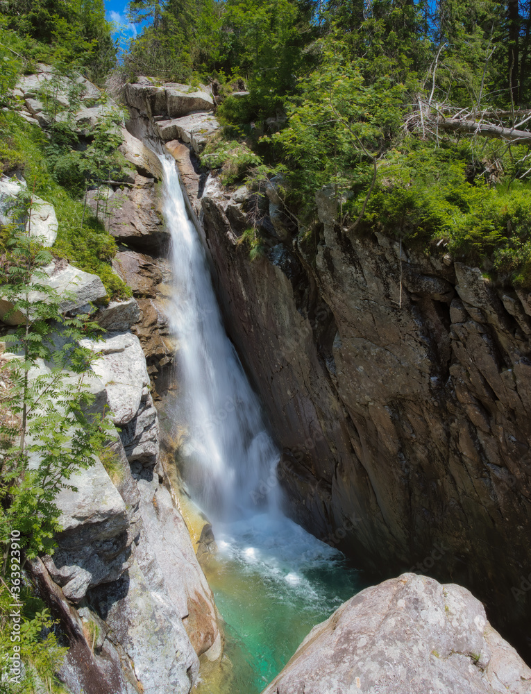 Huge waterfall of Cold Creek in High Tatras, Slovakia Huge waterfall of Cold Creek in High Tatras, Slovakia