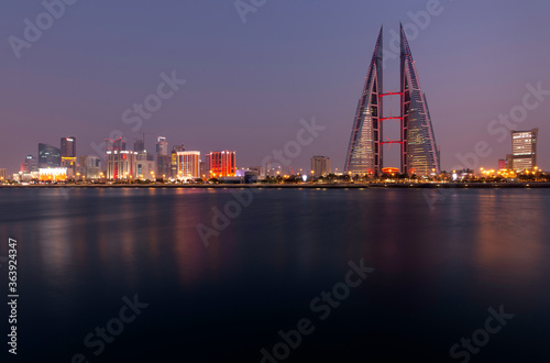 Bahrain Sklyine during dusk with illuminated buildings