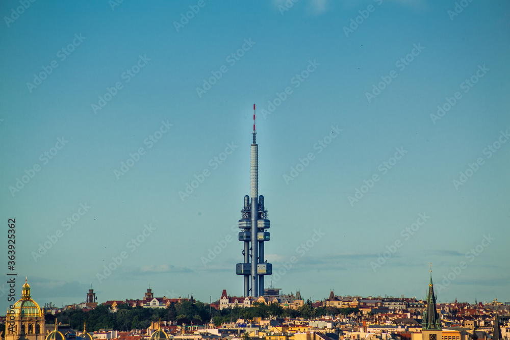 Obraz premium city view on Žižkov TV tower in Prague