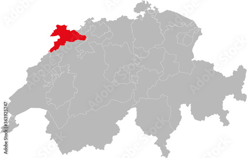 Jura canton isolated on Switzerland map. Gray background. Backgrounds and Wallpapers.