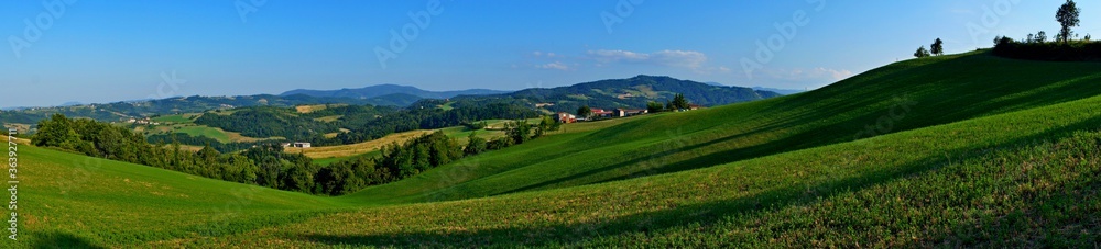 green hills panorama in the countryside landscape