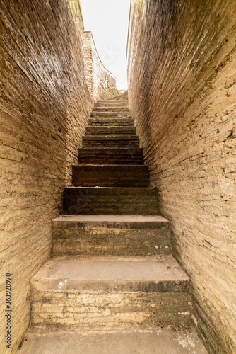 View of old stairs at Syamji ki Chhatri, A 17th century heritage monument. Narsinghgarh, madhya pradesh, India. photo