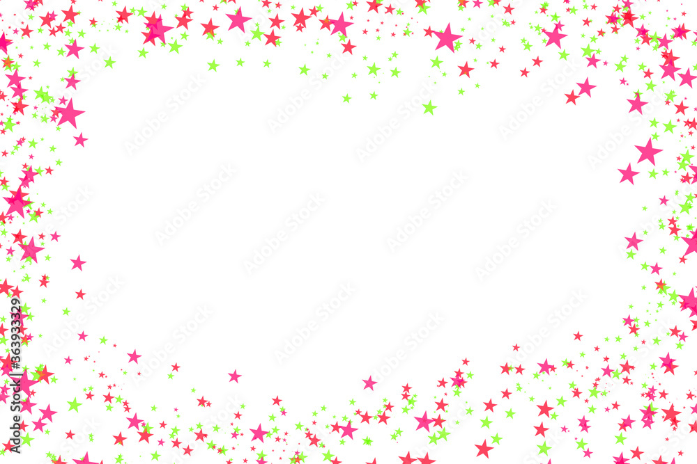 Abstract colorful confetti frame. Stars Isolated on the white
