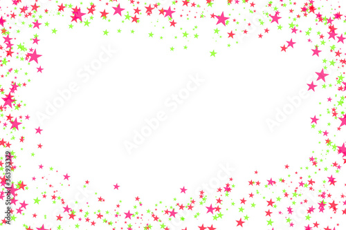 Abstract colorful confetti frame. Stars Isolated on the white 