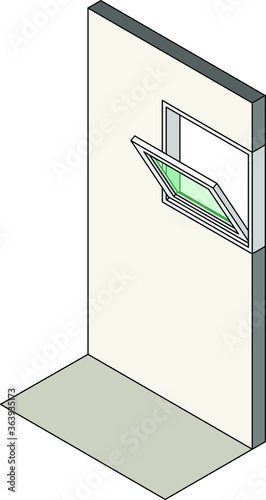 Window type / construction: Hopper / bottom hung window shown installed in a wall.