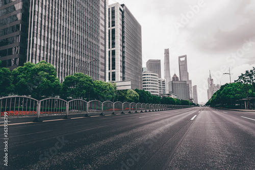 highway transportation and the high-rise building unde in the blue sky.