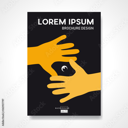 Man hiding behind his hands. Eye of a director. Vector background and illustration.