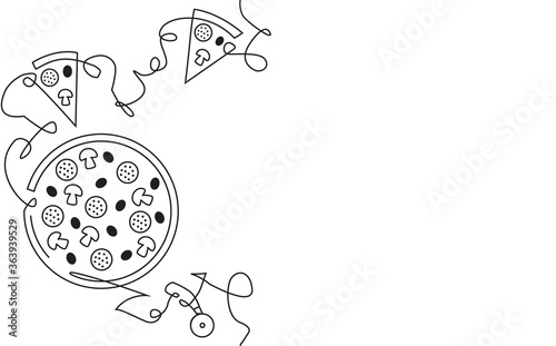 Pizza Background. Minimal Style. Pizza Pattern. Continuous Line Drawing. Vect...