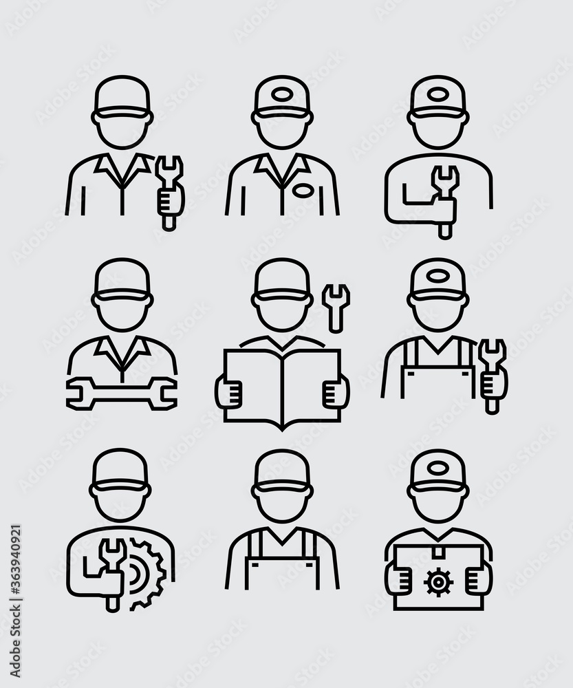 Worker Engineer Technician Mechanic Avatar Vector Line Icons Worker Engineer Technician Mechanic Avatar Vector Line Icons