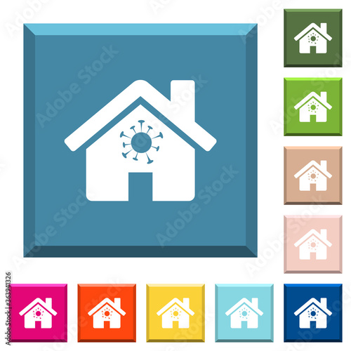 Home quarantine white icons on edged square buttons