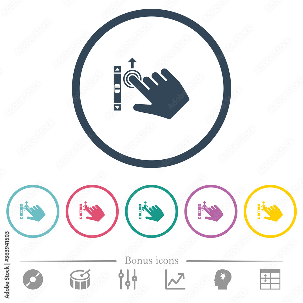 Right handed scroll up gesture flat color icons in round outlines