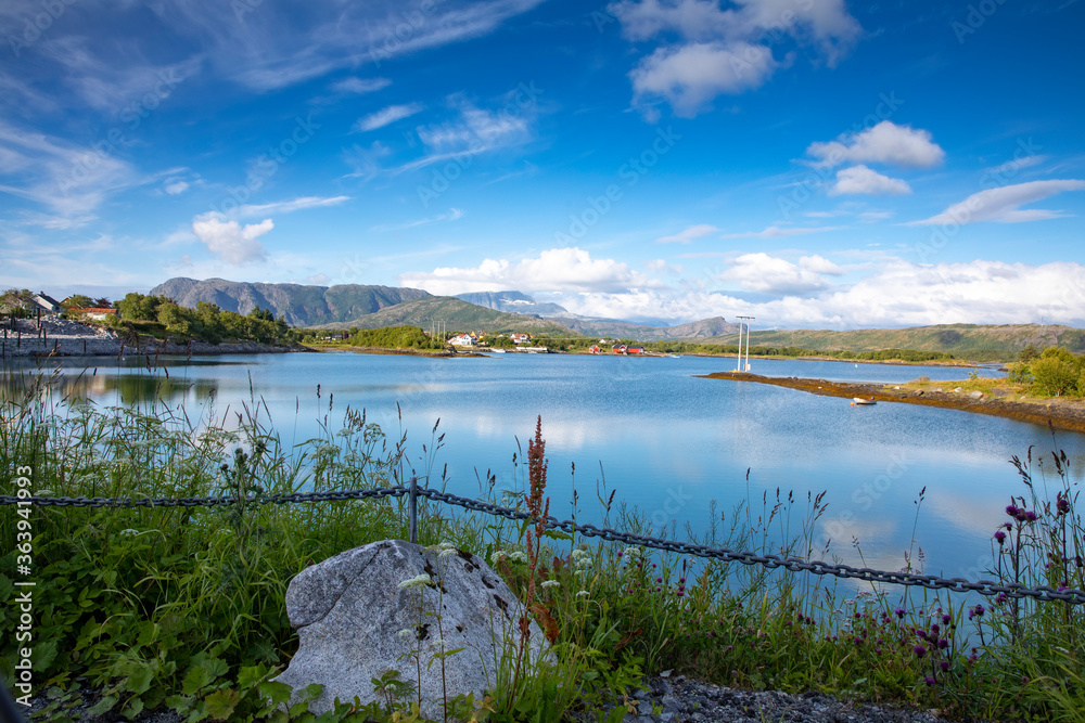 Summer and blue sky with white clouds, Nordland county Summer and blue sky with white clouds, Nordland county