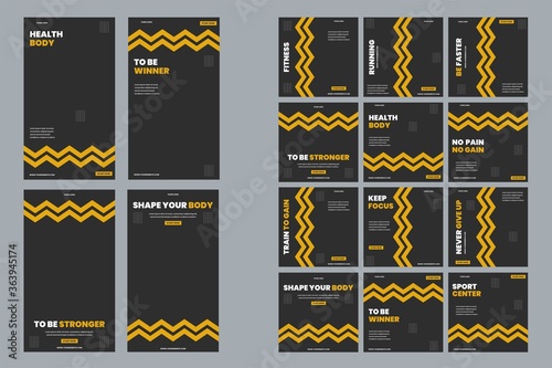 Sports social media template pack to promote your brand and advertise on different social media channels. designs for promotion.