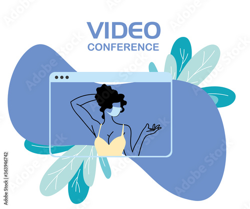 woman with mask on video conference