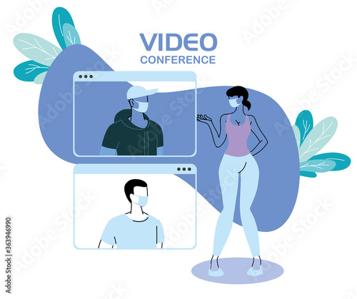 people with masks in video conference