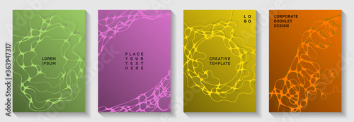 Gorgeous dance party flyers. Doodle curve lines net backdrops. Delicate magazine vector templates. Electronic music party posters set fluid wavy graphic design.
