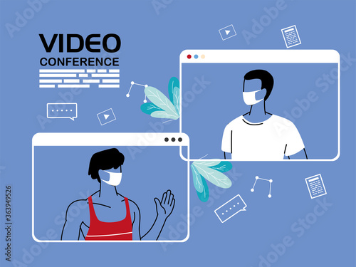 men in masks on video conference
