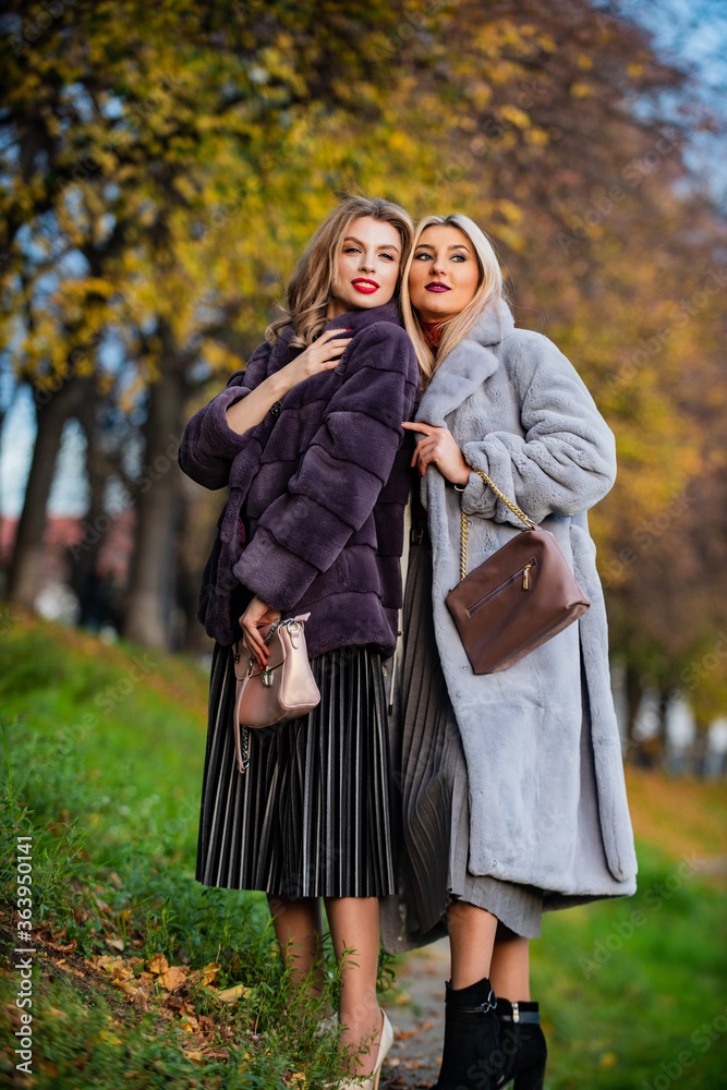 friendship. successful businesswomen in outdoor. autumn female