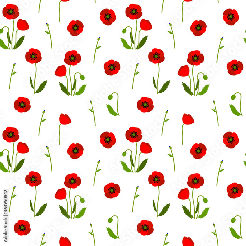 Poppy colorful seamless pattern. Summer design for textile, fabric, wrapping paper, prints. Vector illustration