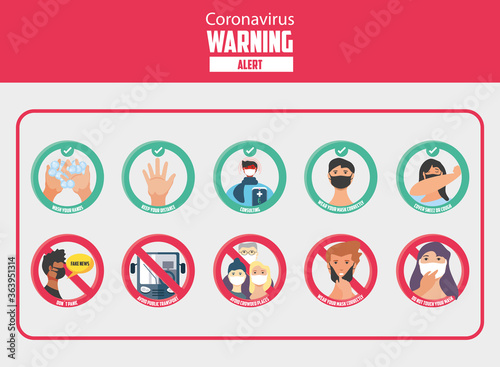 set of icons security measures and precautions, warning signs
