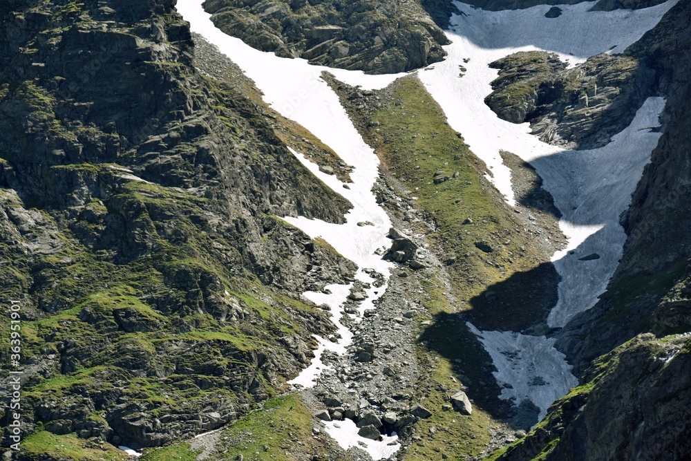 Szczyt i szlak na Rysy. Rysy szczyt górski w Tatrach. Tatrzański Park Narodowy w Polsce  - obrazy, fototapety, plakaty 