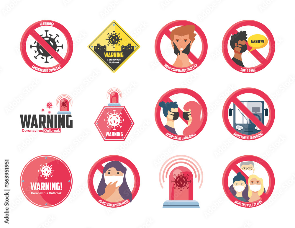 set of icons security measures and precautions, warning signs