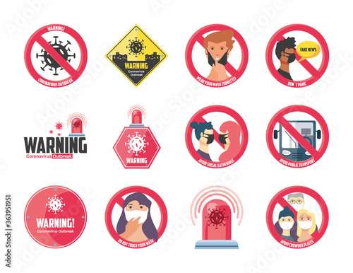 set of icons security measures and precautions  warning signs