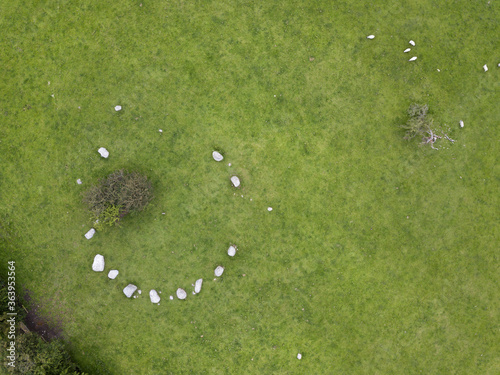 Piper's Stone circle drone shot. Athgreany, Co. Wicklow. Ireland. July 2020